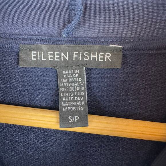 Eileen Fisher Womens Velvet Trim Hoodie in Navy Sz S | Soft Comfy Cozy Neutral - Picture 13 of 16